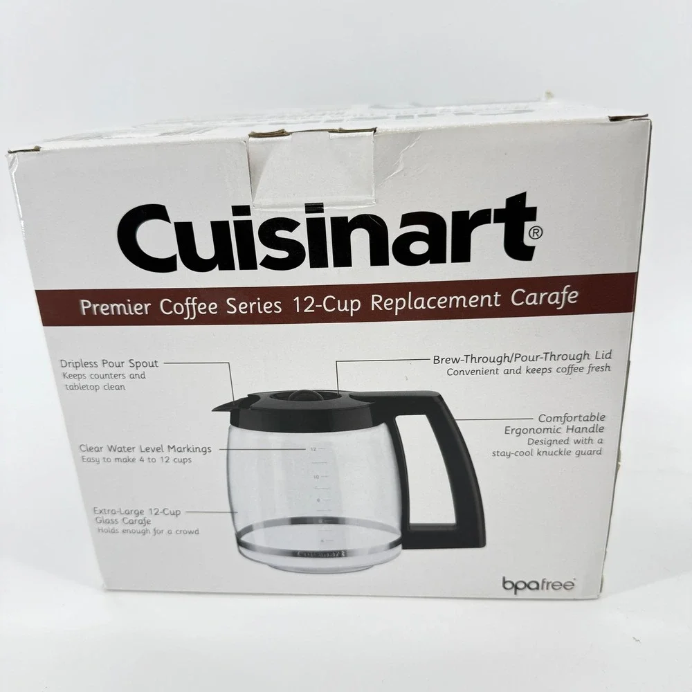 Cuisinart 12-Cup Replacement Carafe‎ DCC-1200PRC Clear Glass Black Handle Box